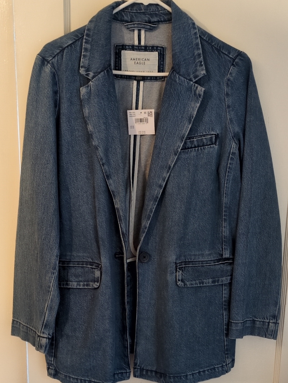American Eagle Outfitters Dark Blue Denim Blazer